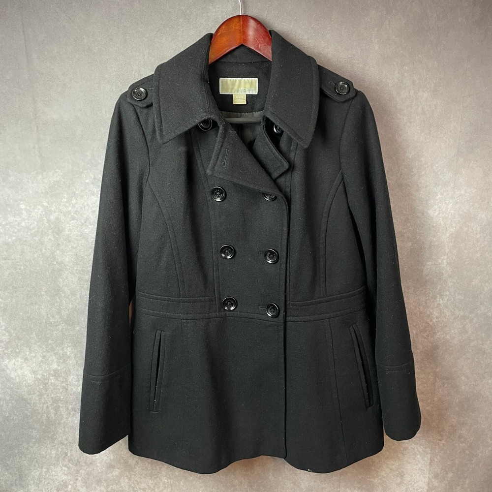 Michael Kors Pea Coat Women's Size Medium Wool‎ Blend Double Breasted Black